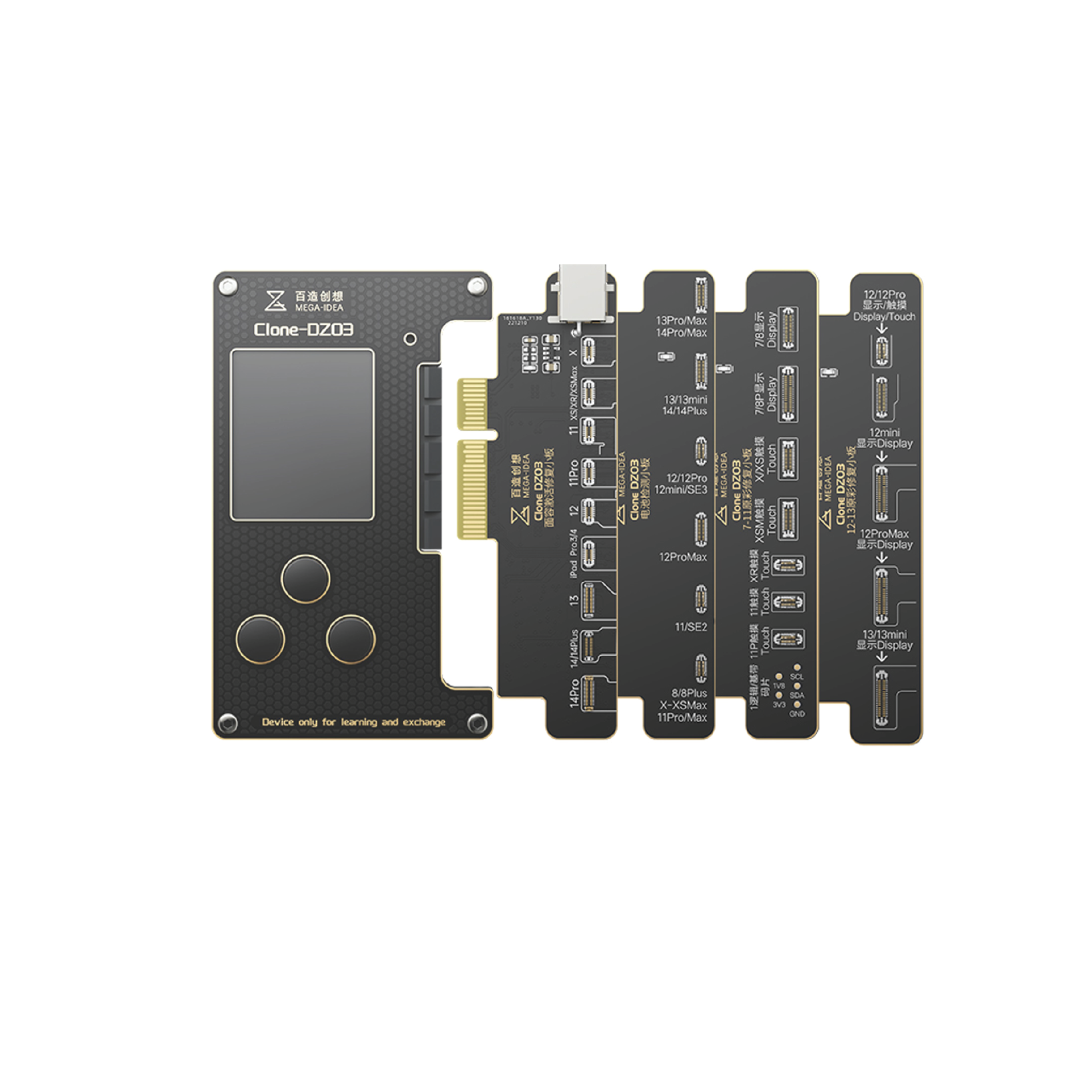 Mega-idea|Mega Idea Clone-DZ03 Programmer 3 in1|Programmer+FACE ID Repair board（X-12PM series)+Battery Repair board(8-14PM series)+True Tone Repair board（7-13 series）